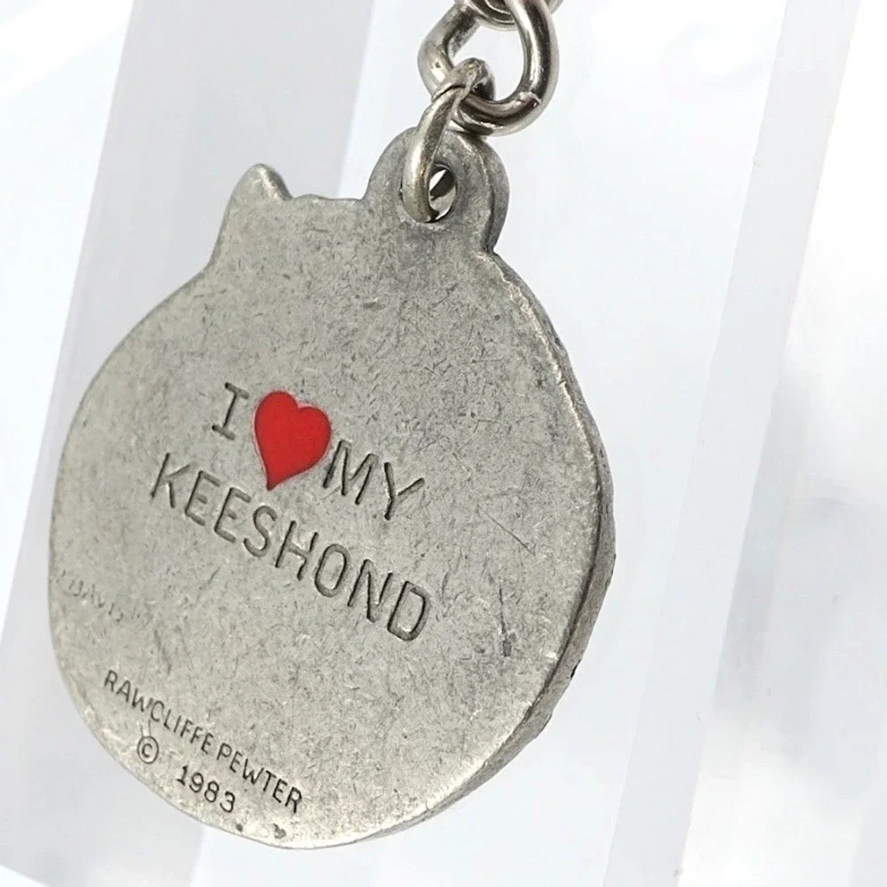 Vintage 1983 Rawcliffe Pewter I Love My Keeshond Dog Keychain Pet Lover